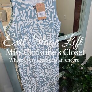 Teal and White Leaf Print Dress